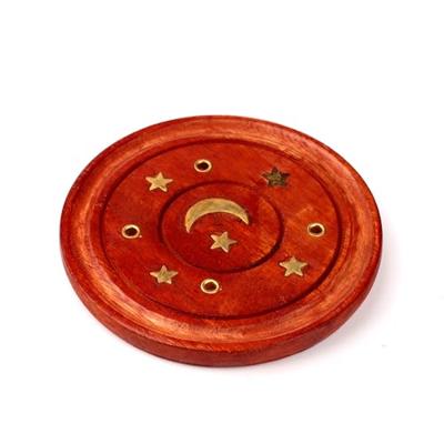 Mango Hout Ronde Wierookhouder Maan & Sterren Inleg