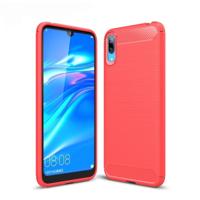 Geborsteld textuur Carbon Fiber schokbestendig TPU Case voor Huawei genieten van 9 (rood) - thumbnail