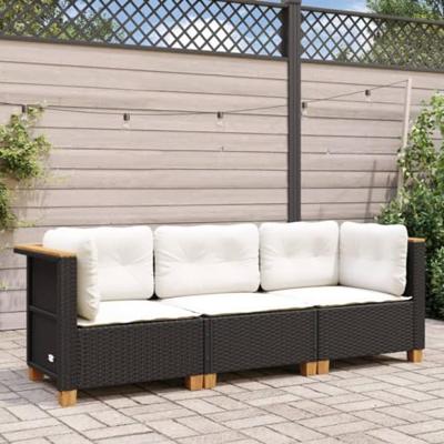 Tuinbank 3-zits met kussens poly rattan zwart Tuinbank 3-zits met kussens poly rattan zwart