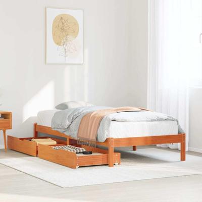 Bedframe zonder matras massief grenenhout wasbruin 75x190 cm