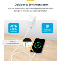 StarTech.com 3m USB-C Laadkabel, Wit, USB 2.0 Type-C Laptop Oplaadkabel, 60W 3A Power Delivery, USB-C Data Kabel, M/M - thumbnail