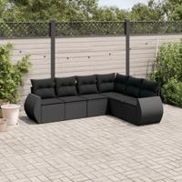 6-delige Loungeset met kussens poly rattan zwart - thumbnail