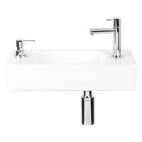 Differnz Sapon fonteinset met zeepdispenser keramiek wit kraan recht chroom 42 x 18.5 x 9 cm - thumbnail