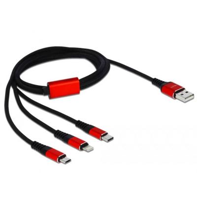 Delock 85892 USB-kabel 1 m 2.0 USB A USB C/Micro-USB B/Lightning Zwart, Rood
