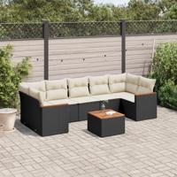8-delige Loungeset met kussens poly rattan zwart - thumbnail