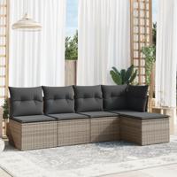 5-delige Loungeset met kussens poly rattan grijs - thumbnail