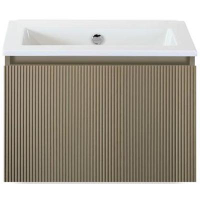 Frozen 3D Badmeubelset 60 cm - Greeplijst in Kleur - Olive - Keramische Wastafel Wit Zonder Kraangat