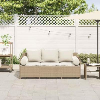 Tuinbank 3-zits met kussens poly rattan beige Tuinbank 3-zits met kussens poly rattan beige