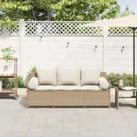 Tuinbank 3-zits met kussens poly rattan beige - thumbnail