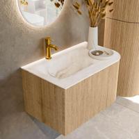 Mondiaz KURVE-DLUX 75 cm Onderkast Greeploos 1 Lade Met Deuren Oak, Wastafel Solid Surface Links Frappe 1 Kraangat Zonder Spiegel (KRVGRU75R1L1D1KL-Oak/Fra) - thumbnail