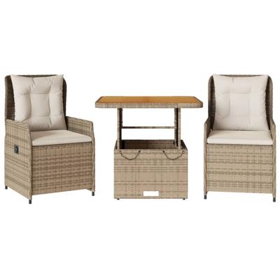 3-delige Bistroset met kussens poly rattan beige - thumbnail