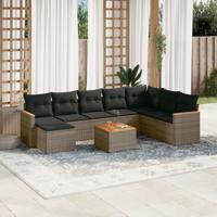 9-delige Loungeset met kussens poly rattan grijs - thumbnail