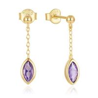 Elenza Goudkleurige Oorbellen met Paarse Zirkonia en Kettingdesign - thumbnail
