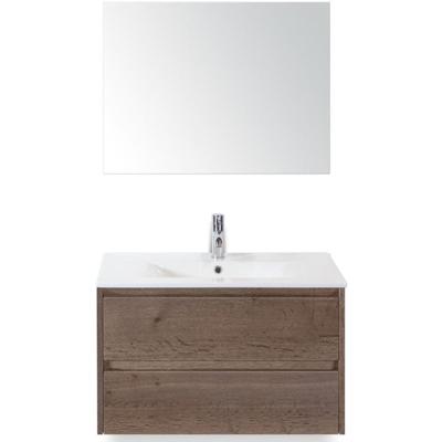 Dante Badmeubelset 80 cm - Tabacco - Keramische Wastafel Wit Enjoy met Spiegel