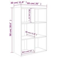 Boekenkast/dressoir 66x30x98 cm bewerkt hout gerookt eikenkleur - thumbnail