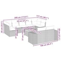 10-delige Loungeset met kussens poly rattan grijs - thumbnail