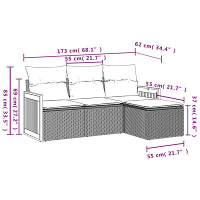 5-delige Loungeset met kussens poly rattan zwart - thumbnail