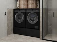 Wasmachinekast LAUNDRY 2 machines zwart - thumbnail