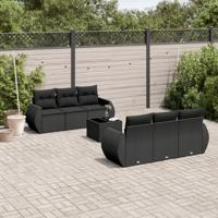 7-delige Loungeset met kussens poly rattan zwart - thumbnail