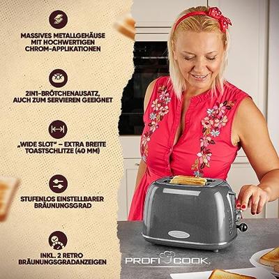 Profi Cook PC-TA 1193 Broodrooster RVS, Antraciet Profi Cook PC-TA 1193 Broodrooster RVS, Antraciet