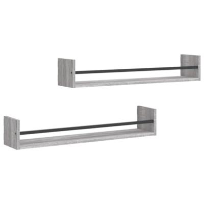 Wandschappen met stangen 2 st 80x16x14 cm grijs sonoma