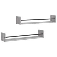 Wandschappen met stangen 2 st 80x16x14 cm grijs sonoma - thumbnail