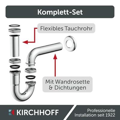 Kirchhoff Buisvormige sifon, chroom, 1 1/4" x 32 mm - 98801110 Kirchhoff Buisvormige sifon, chroom, 1 1/4" x 32 mm - 98801110