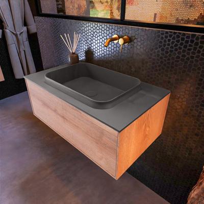 Badkamermeubelset Mondiaz Erin 80 cm met 1 Lade met RIDGE Wastafel Midden Dark grey Zonder Kraangaten Greeploos Mat Washed Oak Badkamermeubelset Mondiaz Erin 80 cm met 1 Lade met RIDGE Wastafel Midden Dark grey Zonder Kraangaten Greeploos Mat Washed Oak