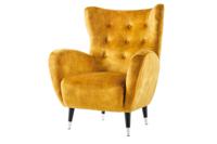 Retro Design Fauteuil DON Mosterdgeel Fluweel Lente Zilveren Neus - 45971 - thumbnail