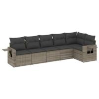 6-delige Loungeset met kussens poly rattan grijs - thumbnail