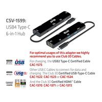 Club 3D CSV-1599 USB4™ Gen3x2 Type-C, 6-in-1 hub met HDMI™ 8K60Hz of 4K120Hz, 2xUSB Type-A (10G), Ethernet RJ45(2.5G) en 2xUSB Type-C, 1x Data (10G) en 1xPD3.0 opladen 100 watt - thumbnail