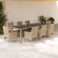 9-delige Tuinset met kussens poly rattan en glas beige - thumbnail
