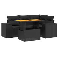 5-delige Loungeset met kussens poly rattan zwart - thumbnail