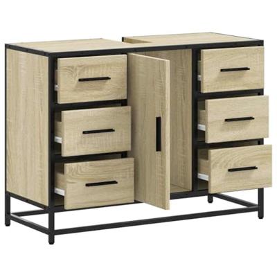 Wastafelkast 80x33x60 cm bewerkt hout sonoma eikenkleurig - thumbnail