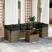 8-delige Loungeset met kussens poly rattan grijs - thumbnail