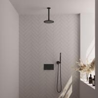 Black Edition thermostatische inbouw regendouche set 53, met 20 cm douchekop, plafondarm, staaf handdouche, doucheslang en wandaansluitbocht - thumbnail