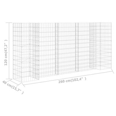 Gabion plantenbak H-vormig 260x40x120 cm staaldraad