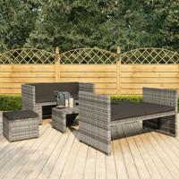 5-delige Loungeset met kussens poly rattan grijs - thumbnail