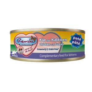 Renske Kitten Graanvrij pâté kip met kalkoen natvoer kat (blikjes) 48 x 70 g