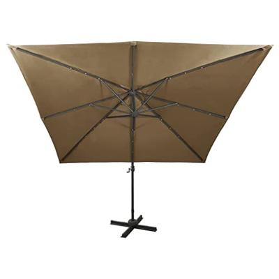 VidaXL Zweefparasol met paal en led-verlichting 300 cm taupe