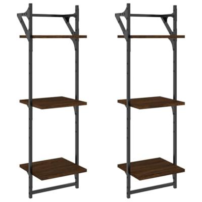 Wandschappen 3-laags met stangen 2 st 30x25x100 cm bruineiken