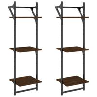 Wandschappen 3-laags met stangen 2 st 30x25x100 cm bruineiken - thumbnail
