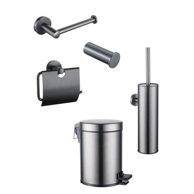 Fortifura Calvi Toiletset 5-delig - toiletrolhouder - reserverolhouder - toiletborstelhouder - handdoekhaak - pedaalemmer - Geborsteld Gunmetal PVD SW1183147/SW721172/SW1111545/SW1211592/SW1111580
