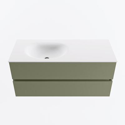 MONDIAZ VICA 110cm badmeubel onderkast Army 2 lades. Wastafel MOON links zonder kraangat, kleur Talc.