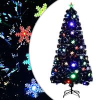 VidaXL Kerstboom met led-sneeuwvlokken 150 cm glasvezel zwart - thumbnail