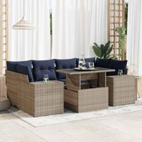 7-delige Loungeset met kussens poly rattan acacia grijs - thumbnail