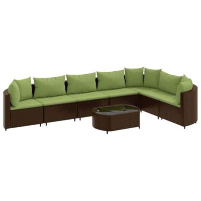 8-delige Loungeset met kussens poly rattan bruin