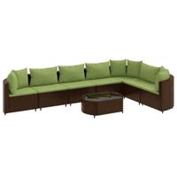 8-delige Loungeset met kussens poly rattan bruin - thumbnail