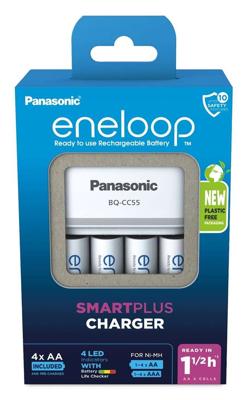Panasonic Snellader BQ-CC55 + 4x AA Eneloop 2000mAh Panasonic Snellader BQ-CC55 + 4x AA Eneloop 2000mAh