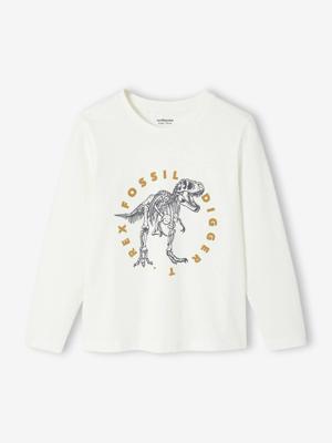 Basics T-shirt met lange mouwen voor jongens met een speels of grafisch motief ecru